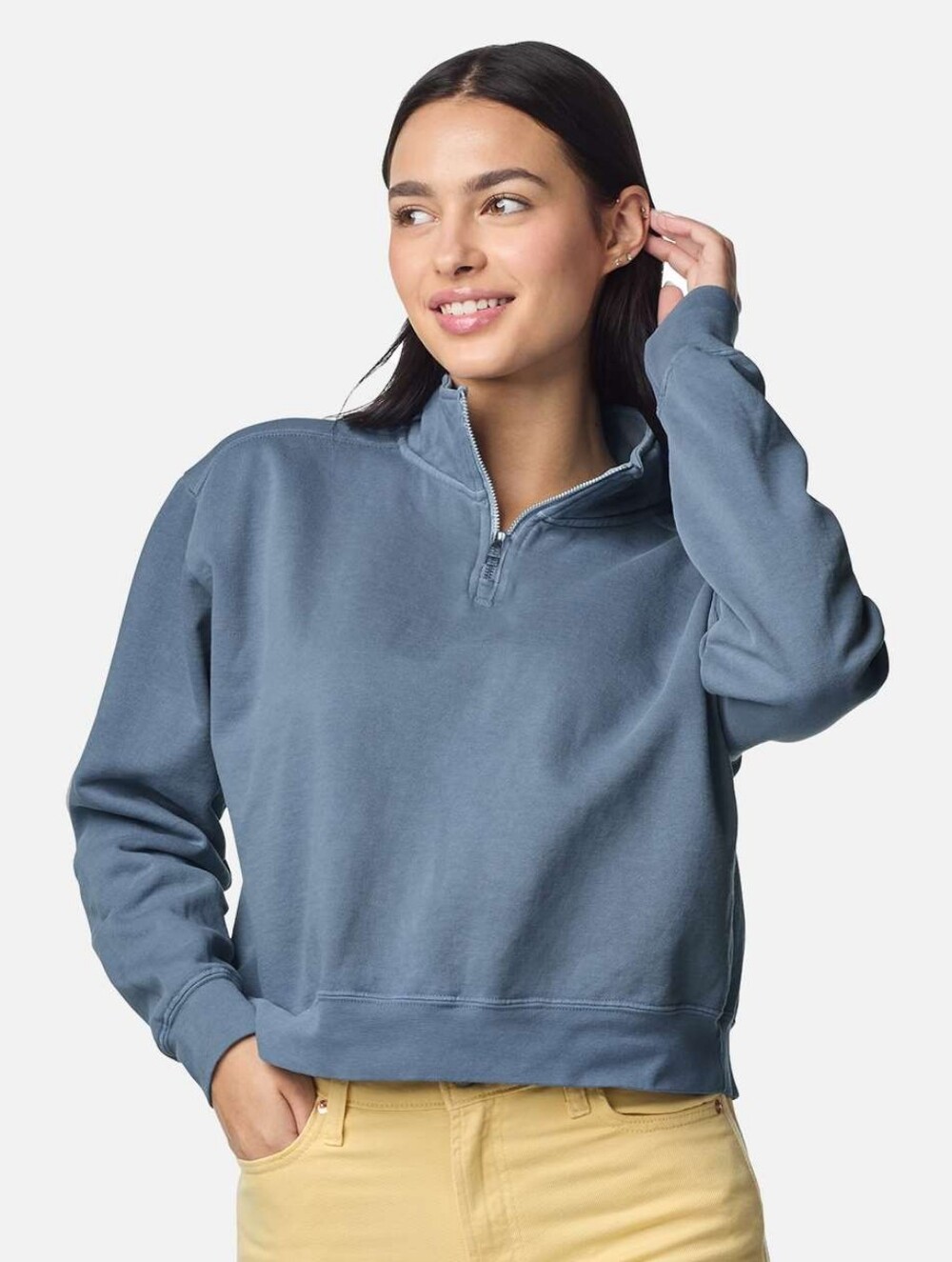 all in motion Cropped Quarter-Zip Sweatshirt in Dusty Blue